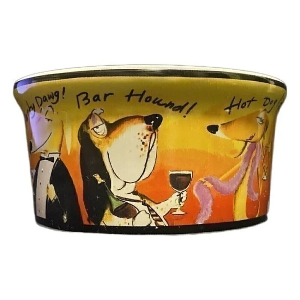 Tracy Flickinger Dog Food Bowl PARTY ANIMALS! CHEERS! Certif Int'l PARTY POOCH!